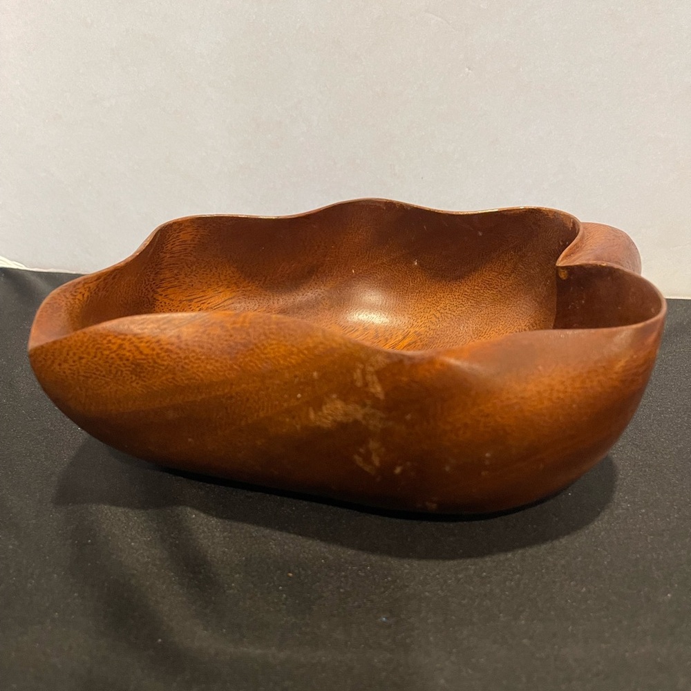 Vintage Brown Wooden Leaf Dish 3”